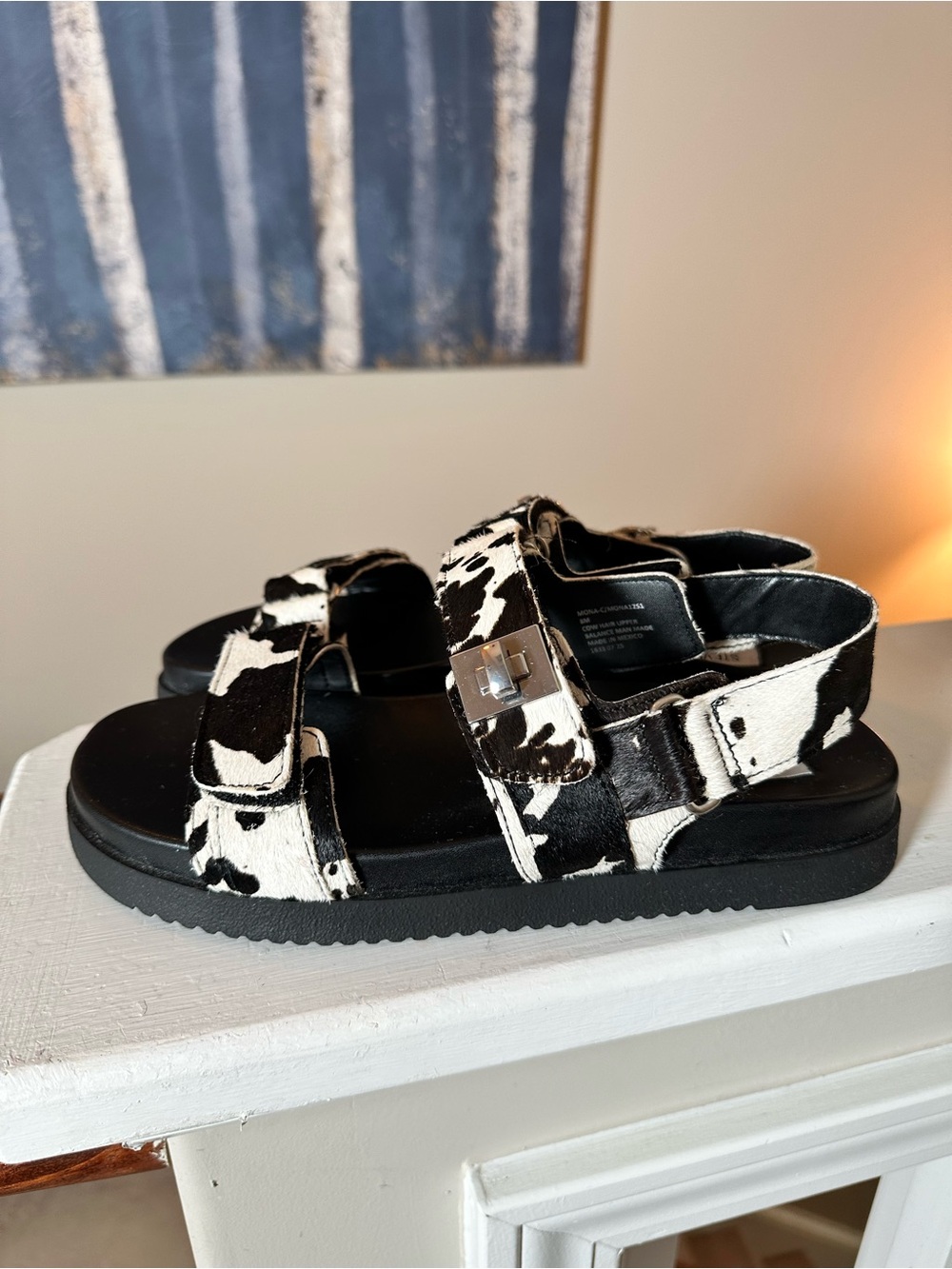 Steve Madden Kids Cow Print Black & White Velcro Strap Sandals